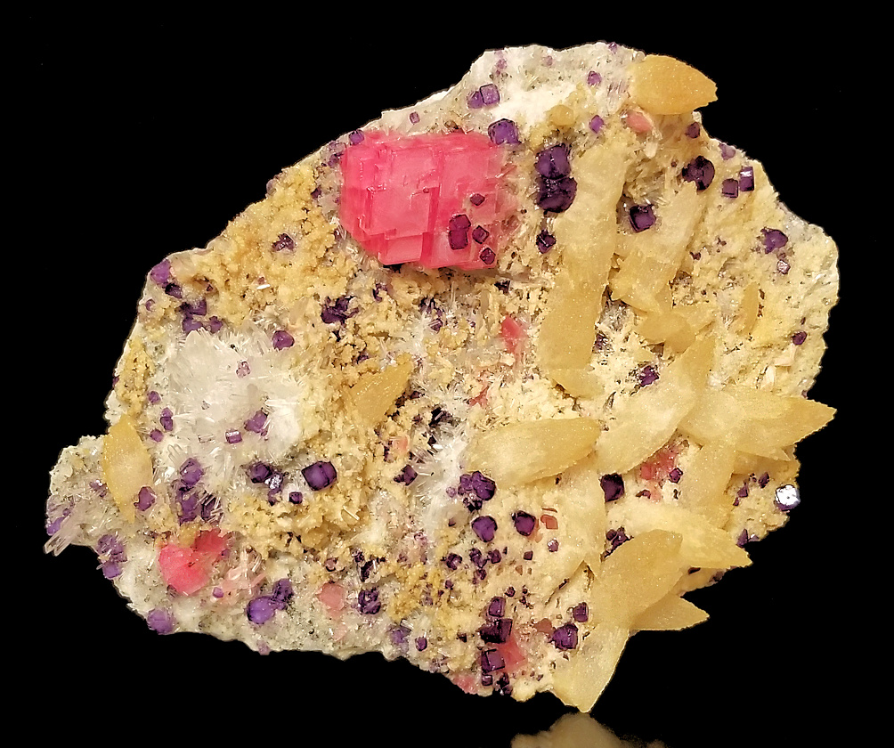 RARE Rhodochrosite Apatite Fluorite Crystal Cluster Pink Purple store Quartz Pyrite UV